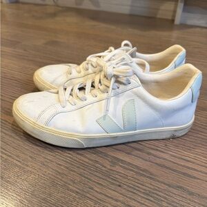 Veja Cream and Light Blue Sneakers